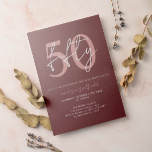 Chic Simple Minimalist Burgundy 50th Birthday Invitation