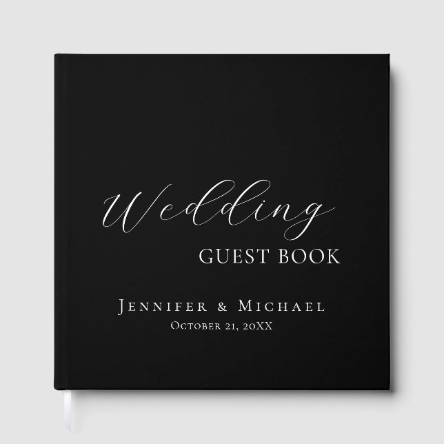 Chic Simple Minimalist Modern Plain Wedding Black Guest Book (Front)