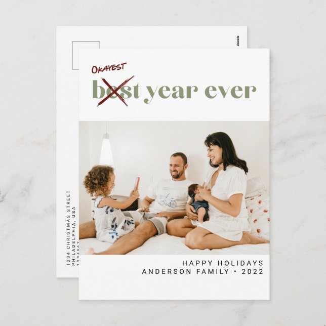 Chic Simple Minimalist Okayest Year Ever Photo Holiday Postcard (Front/Back)