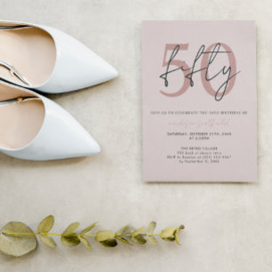 Chic Simple Minimalist Rose Pink 50th Birthday Invitation
