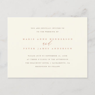Chic Simple Minimalist Typography Fall Wedding Invitation Postcard
