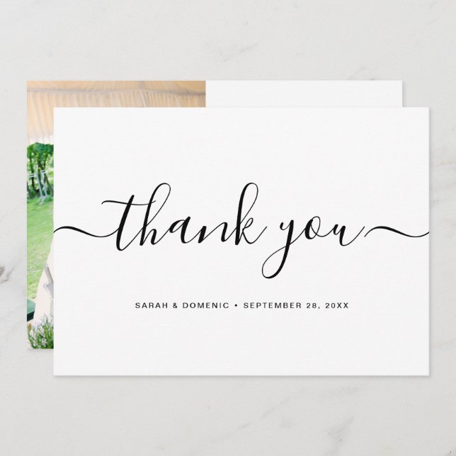 Chic Simple Minimalist Wedding Photo Thank You Car (Front/Back)