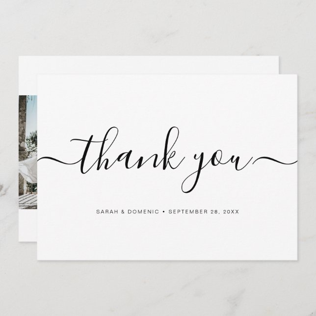 Chic Simple Minimalist Wedding Photo Thank You Card (Front/Back)