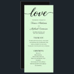 Chic Simple Mint green Wedding Love Script Program<br><div class="desc">Personalise and customise this easy to use, editable wedding program template. Mint green, chic, modern, elegant and simple. Customise the bride and groom's names, location, wedding date, ceremony order of service, wedding party names (including bride and groom's parents, officiant, maid of honour, best man, groomsmen, flower girls, bridesmaids, ring bearer)...</div>