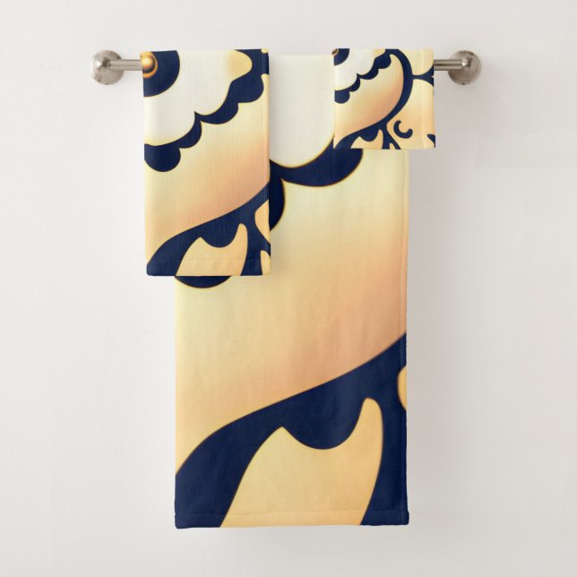 Chic, Simple, Modern, Trending, Tan and Navy Blue Bath Towel Set (Insitu)