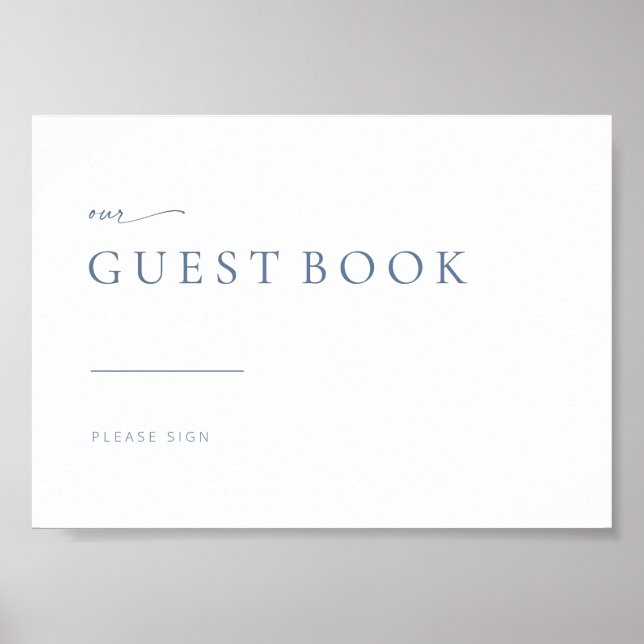 Chic Simple Modern Wedding Guest Book Sign | Blue (Front)