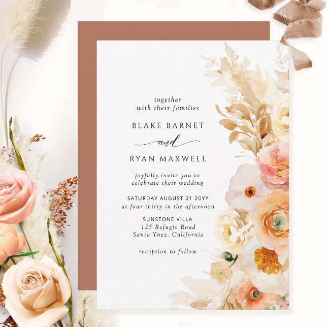 Chic Simple Peach Blush Cream Terracotta Wedding Invitation (Creator Uploaded)