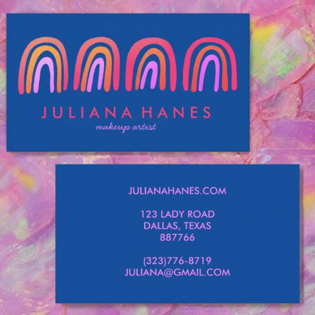 Chic Simple Pink Orange Blue Rainbows Business Card (Creator Uploaded)