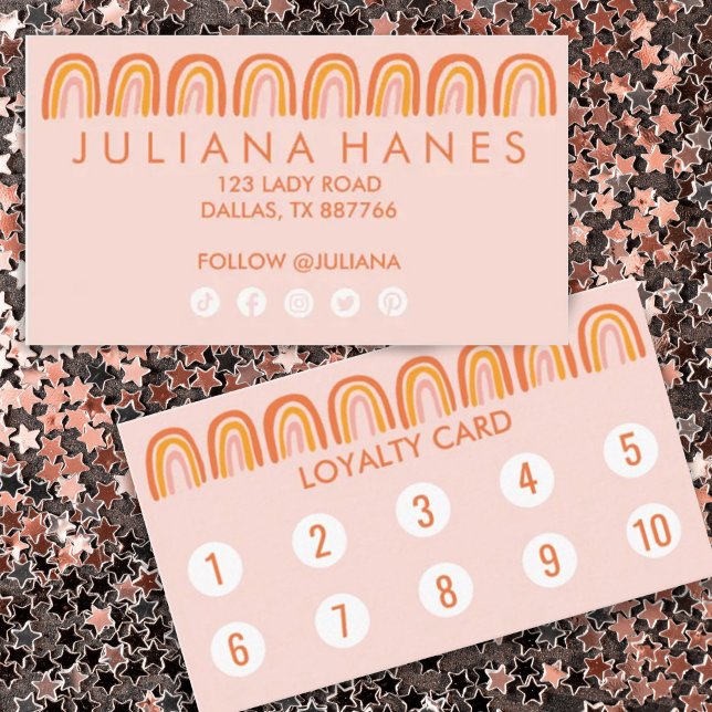 Chic Simple Pink Orange Rainbows Social Icons Loyalty Card (Creator Uploaded)