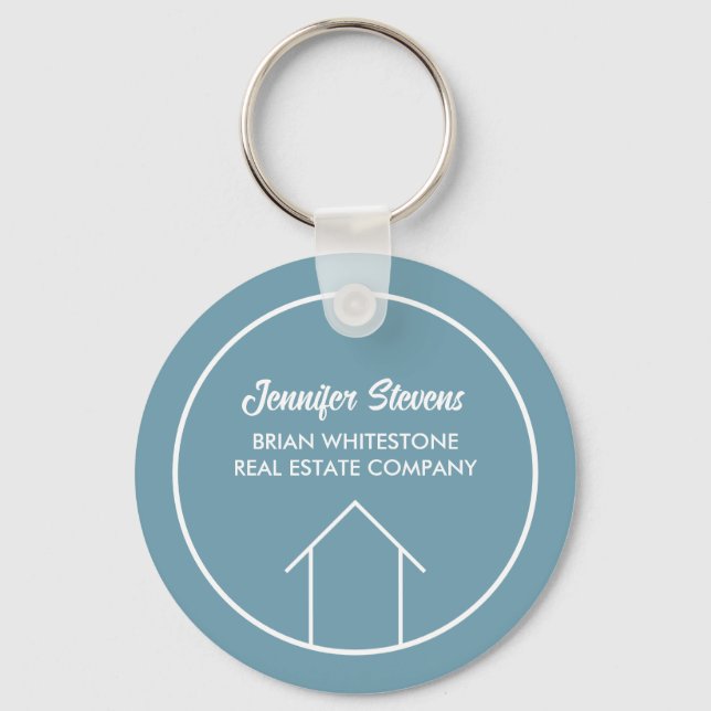 Chic Simple Real Estate Company Stone Blue Custom Key Ring (Front)