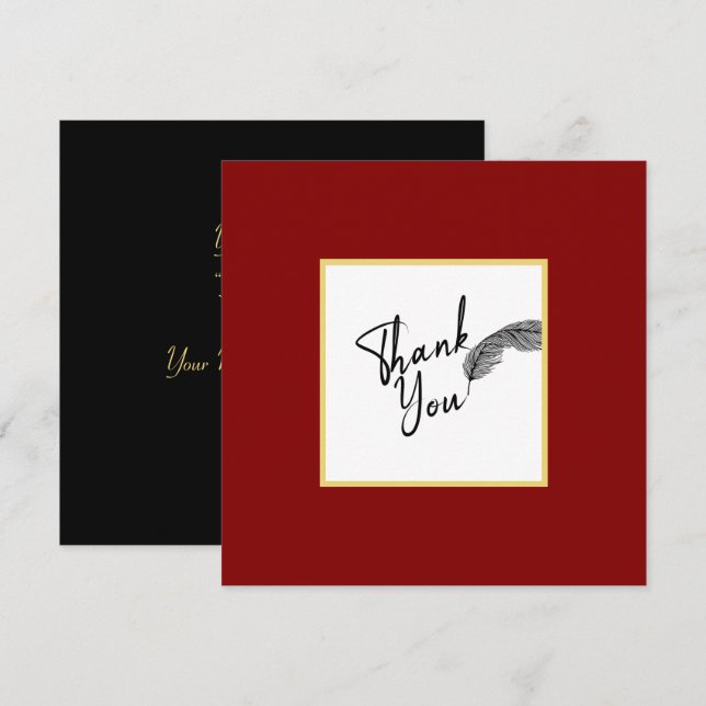 Chic Simple Red Gold and Black Text Thank You Card (Front/Back)