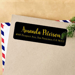 Chic Simple Script Gold and Black Return Address Return Address Label