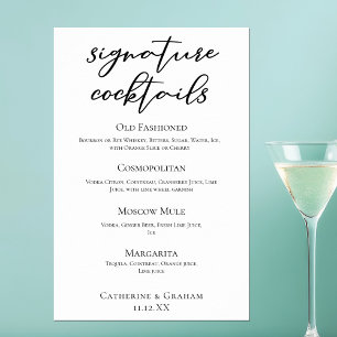 Chic Simple Wedding Signature Cocktails Bar Menu Poster
