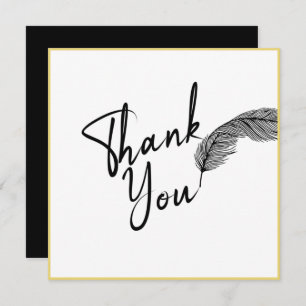 Chic Simple White Gold and Black Text Thank You Card