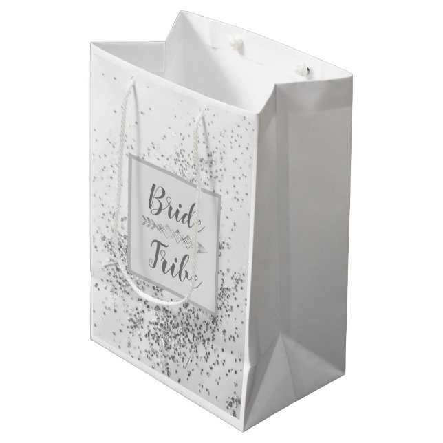 Chic Siver Confetti Bride Tribe   Medium Gift Bag (Front Angled)