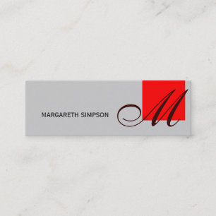 Chic Skinny Monogram Grey Red Business Card