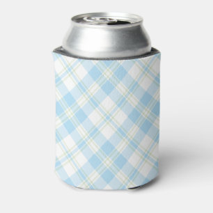 Chic Sky Blue and White Check Can Cooler