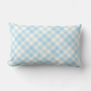 Chic Sky Blue and White Check Lumbar Pillow