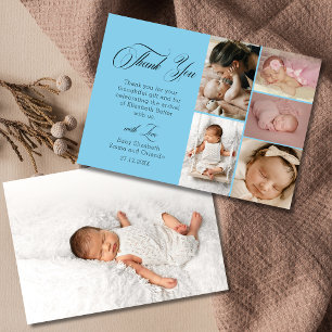 Chic Sky Blue Six Photo Baby Shower Thank You Card