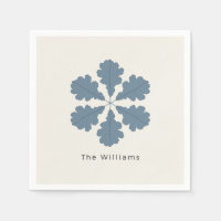 Chic Slate Blue Oak Leaf Monogram Family Name