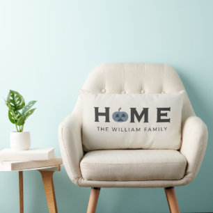 Chic Slate Blue Pumpkin HOME Custom Last Name Lumbar Cushion
