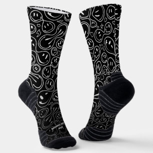 Chic Smiling Face Melting Smile Pattern Black Socks