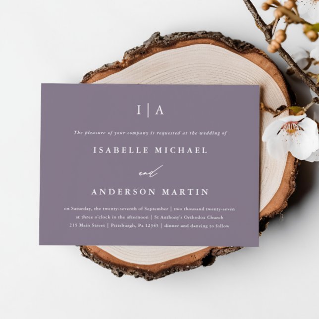 Chic Smoky Purple Monogram Photo Wedding Invitation (Creator Uploaded)