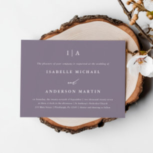 Chic Smoky Purple Monogram Wedding Invitation