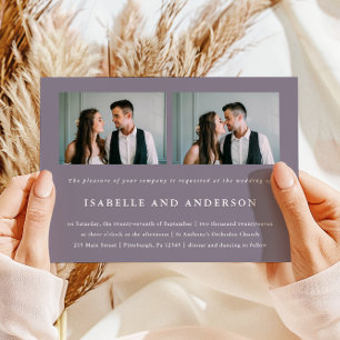 Chic Smoky Purple Two Photo Wedding Invitation