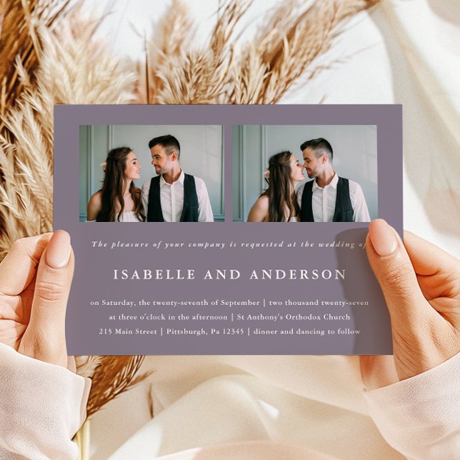Chic Smoky Purple Two Photo Wedding Invitation (Creator Uploaded)