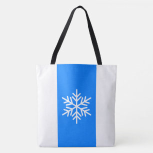 Chic Snowflake Alpine Blue White Vertical Stripes Tote Bag