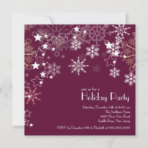 Chic Snowflakes Christmas Holiday Party Plum Invitation