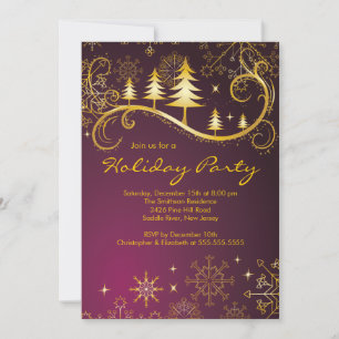 Chic Snowflakes Christmas Trees Holiday Party Invitation