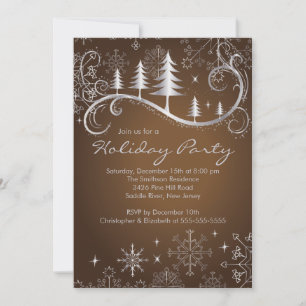 Chic Snowflakes Christmas Trees Holiday Party Invitation