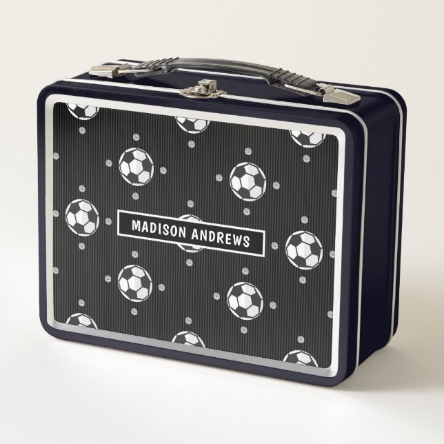 Chic Soccer Football Personalised Name Metal Lunch Box (Front)