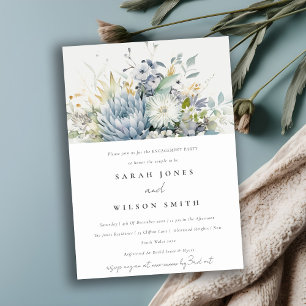 Chic Soft Blue Green Succulent Floral Engagement Invitation