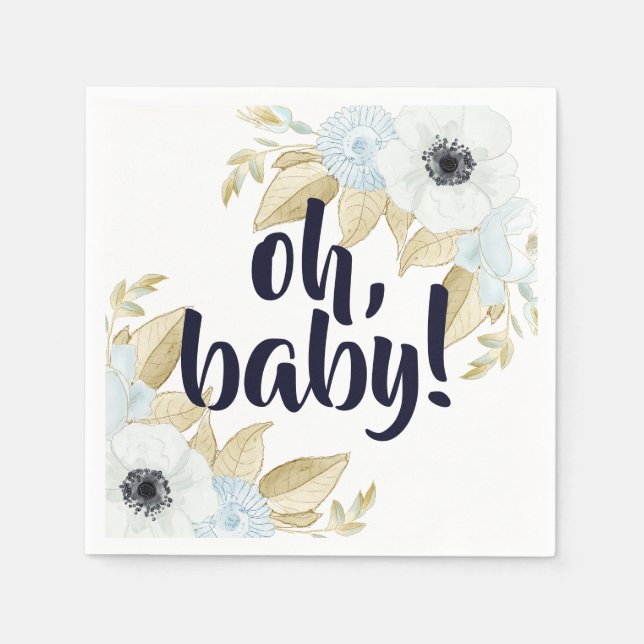 Chic Soft Blue & White Floral Baby Shower Napkin (Front)