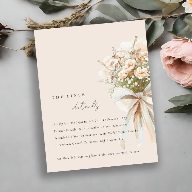 Chic Soft Blush Floral Bouquet Wedding Details Enclosure Card (Creator Uploaded)