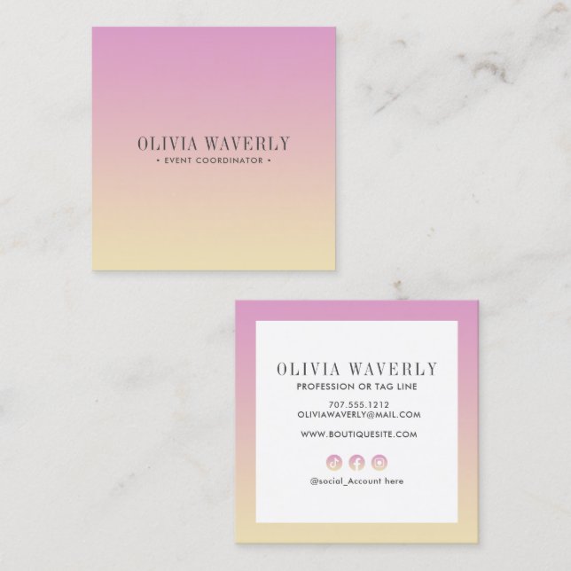Chic Soft Gradient Pink Orange peach Social Media Square Business Card (Front/Back)