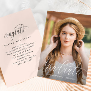 Chic Soft Peach Photo Graduation Party Invitation
