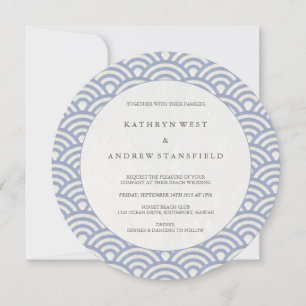 Chic Soft Purple Stylised Japanese Waves Wedding Invitation