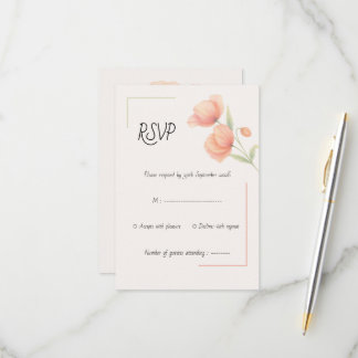 Chic Soft Sage Green and Peach Floral Wedding RSVP Card