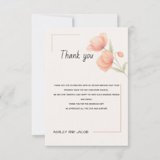 Chic Soft Sage Green and Peach Floral Wedding Than Thank You Card