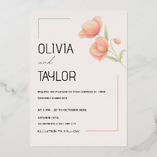 Chic Soft Sage Green and Peach Wedding Invitation