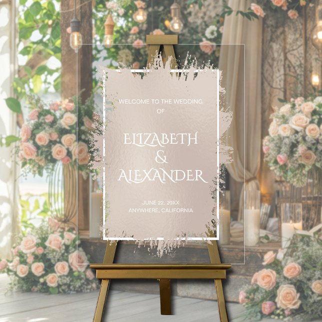 Chic Soft Taupe Splash Wedding Welcome Acrylic Sign (Chic soft taupe splash wedding welcome acrylic sign)