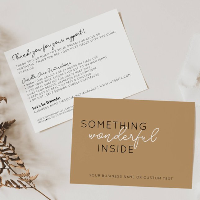 Chic Something Inside Beige Thank You Candle Care Enclosure Card (Creator Uploaded)