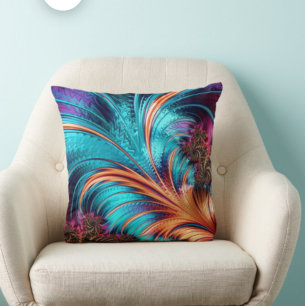 Chic Sophisticated Feather Aqua Amber Throw Pillow