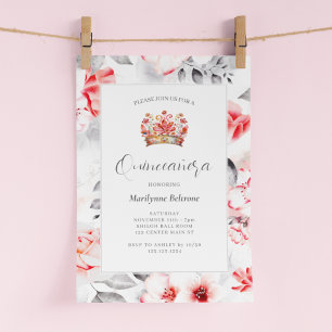 Chic Sophisticated Red Floral Quinceañera Invitation