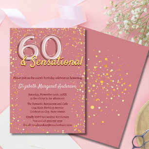Chic Sophisticated Rose Gold Glitter 60th Birthday Invitation