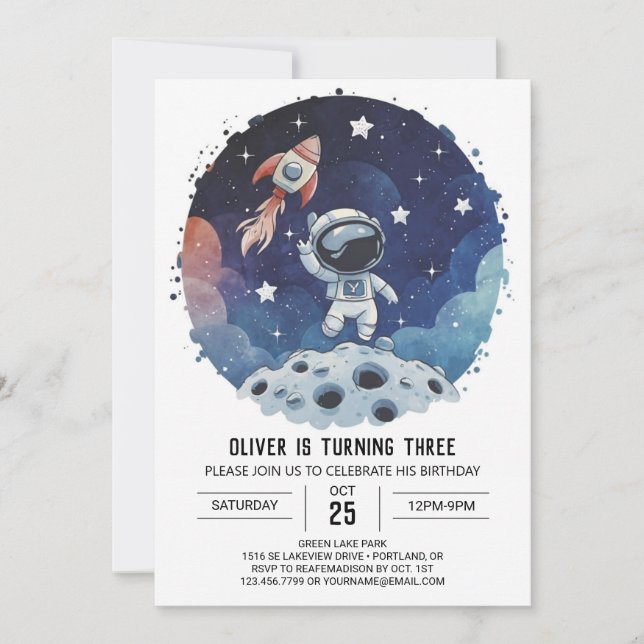 Chic Space Kids Astronaut Boy Birthday Invitation (Front)